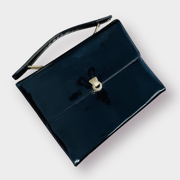 50s Koret Black Patent‎ Handbag with Gold Jeweled Clasp - Picture 6 of 9
